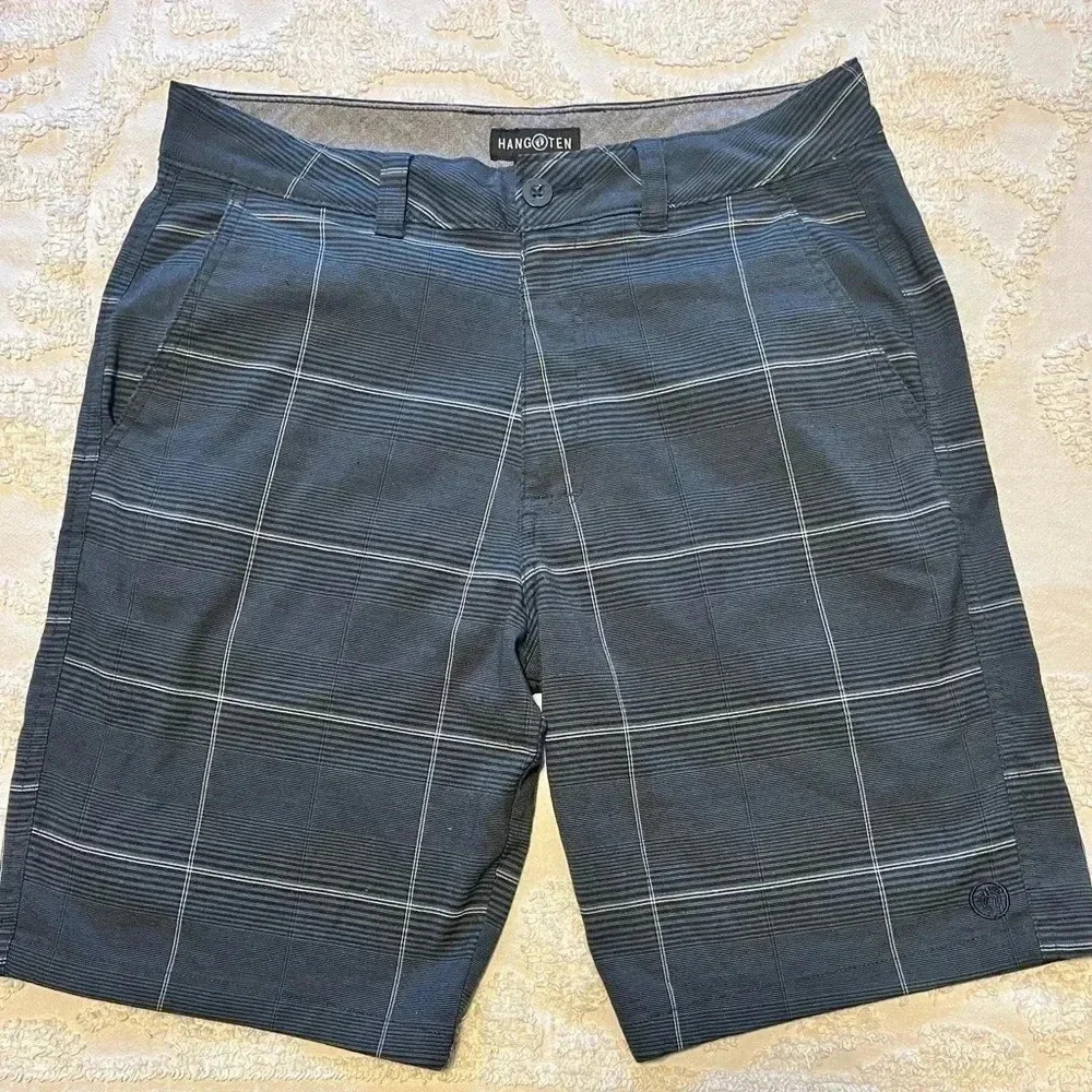 HANG TEN MEN'S STRETCH Check WALKSHORT Polyester-Viscose Navy Size 32